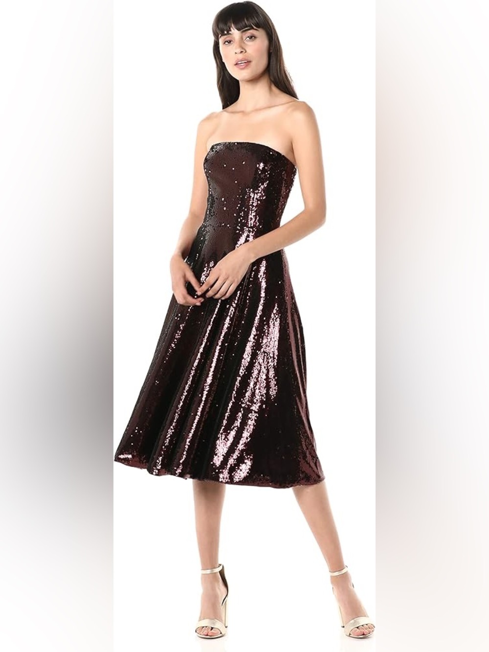 Dress the Population - Ruby Maroon Strapless Sequin Knee Length Dress Size Med